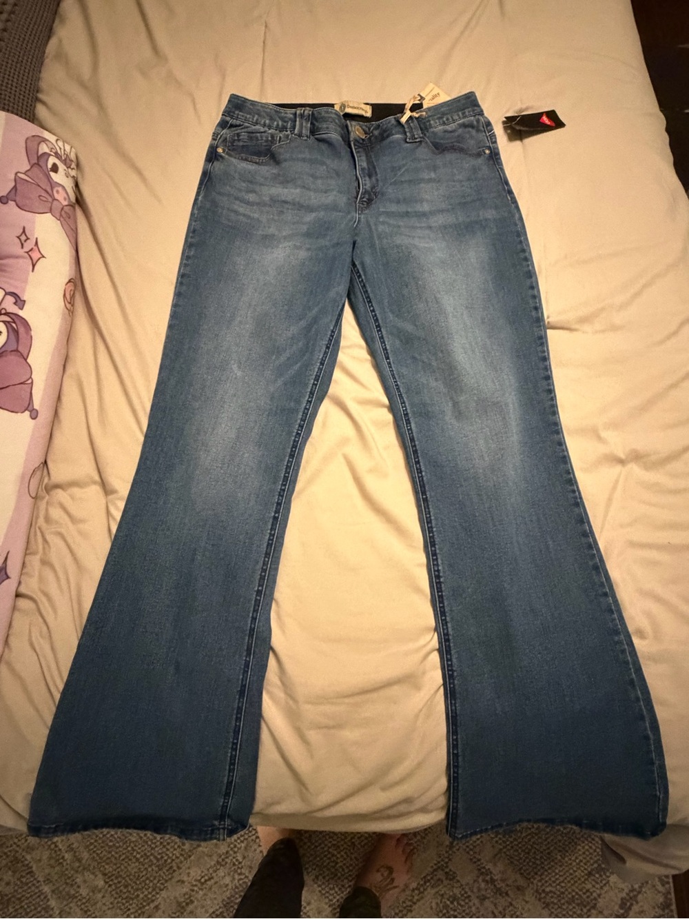 Democracy Medium Blue Flared Jeans — Wide Leg Denim